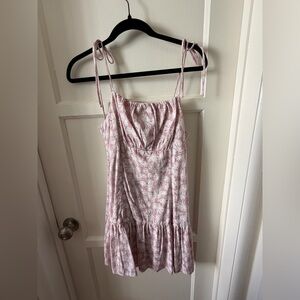 Lulu's Blush Pink Palm-Print Tie Strap Sundress